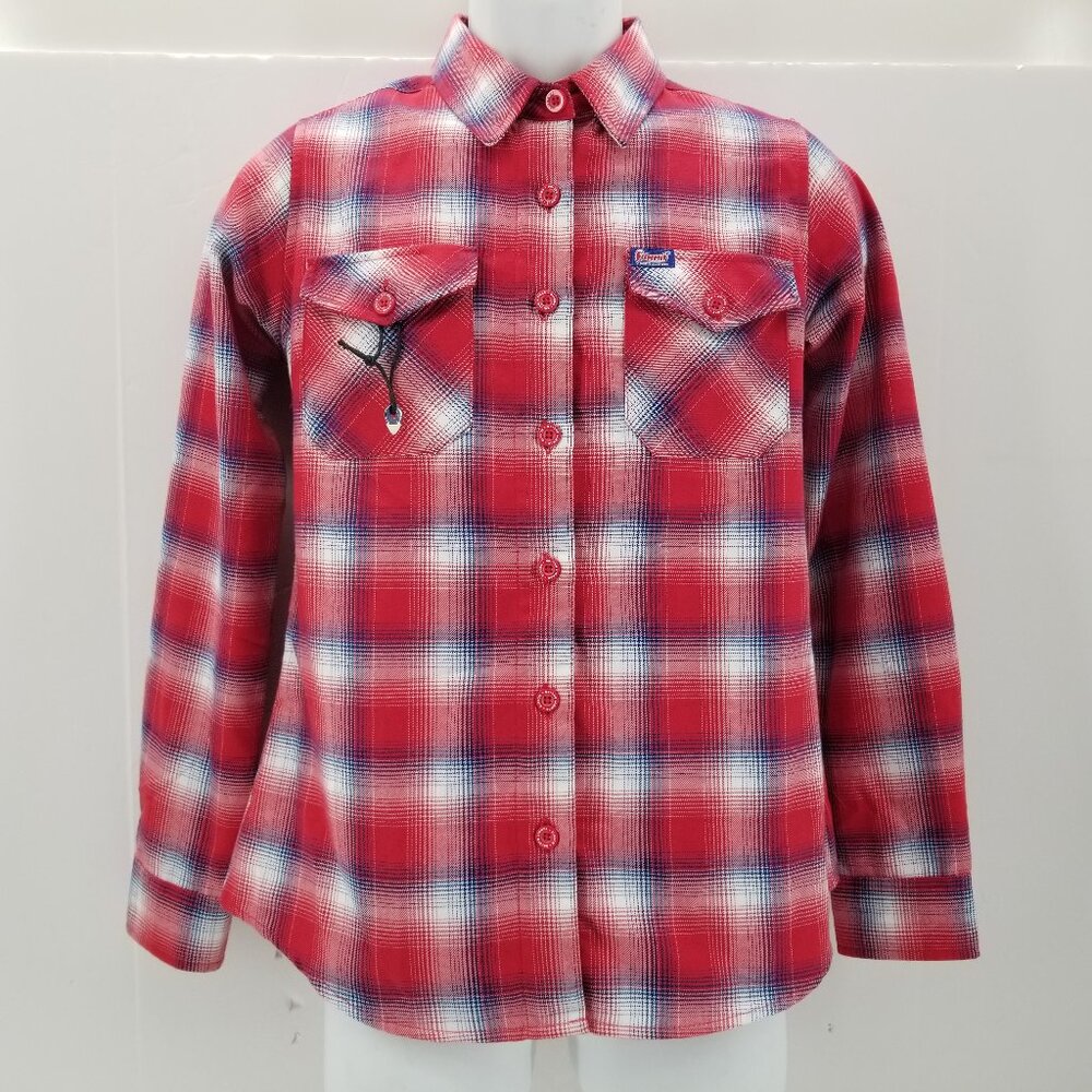 Dixxon Women's Small Summit Racing Button Up Flannel Shirt Red White Check